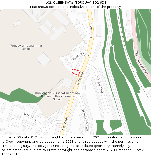 102, QUEENSWAY, TORQUAY, TQ2 6DB: Location map and indicative extent of plot