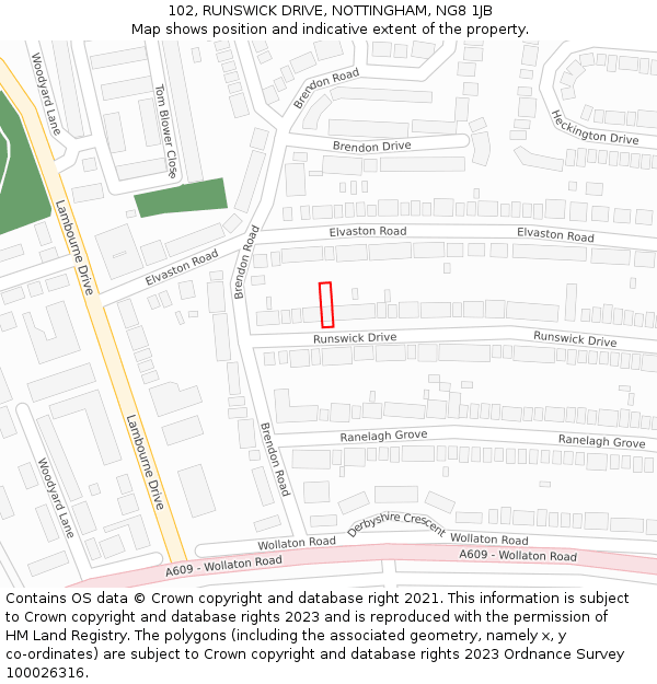 102, RUNSWICK DRIVE, NOTTINGHAM, NG8 1JB: Location map and indicative extent of plot