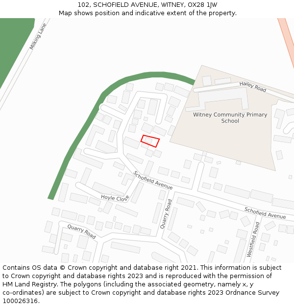 102, SCHOFIELD AVENUE, WITNEY, OX28 1JW: Location map and indicative extent of plot