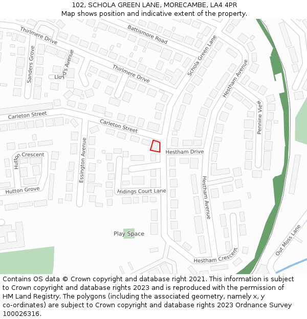 102, SCHOLA GREEN LANE, MORECAMBE, LA4 4PR: Location map and indicative extent of plot