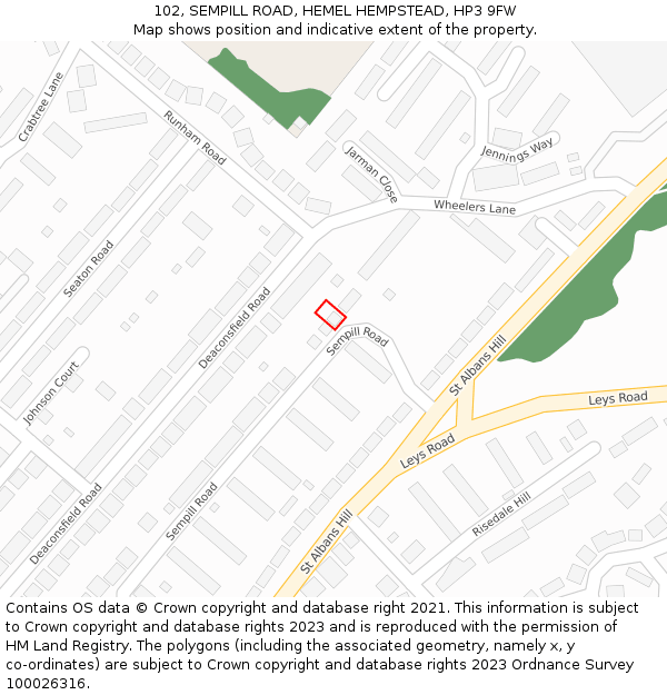 102, SEMPILL ROAD, HEMEL HEMPSTEAD, HP3 9FW: Location map and indicative extent of plot