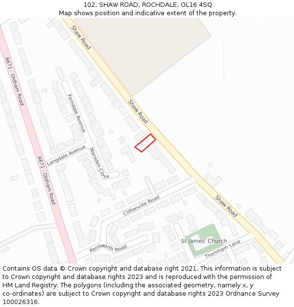 102, SHAW ROAD, ROCHDALE, OL16 4SQ: Location map and indicative extent of plot
