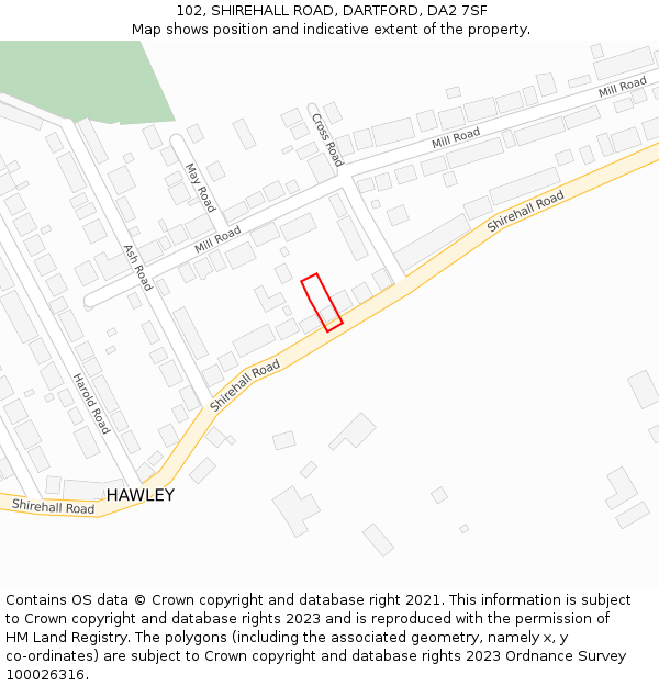 102, SHIREHALL ROAD, DARTFORD, DA2 7SF: Location map and indicative extent of plot