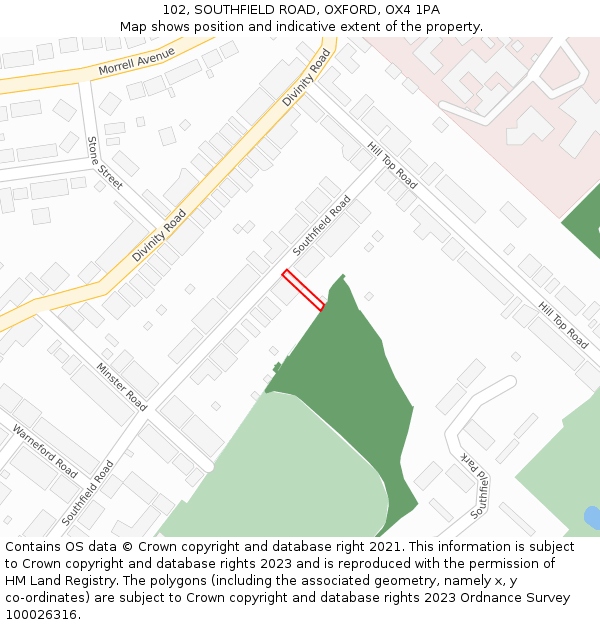 102, SOUTHFIELD ROAD, OXFORD, OX4 1PA: Location map and indicative extent of plot