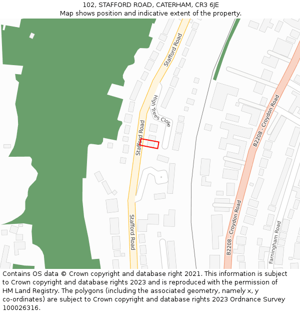 102, STAFFORD ROAD, CATERHAM, CR3 6JE: Location map and indicative extent of plot