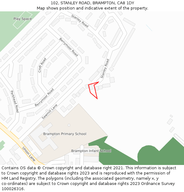 102, STANLEY ROAD, BRAMPTON, CA8 1DY: Location map and indicative extent of plot