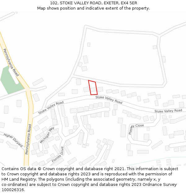 102, STOKE VALLEY ROAD, EXETER, EX4 5ER: Location map and indicative extent of plot