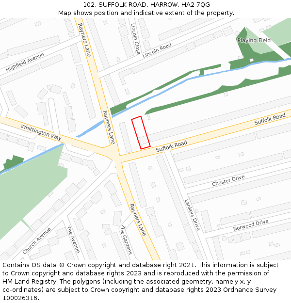 102, SUFFOLK ROAD, HARROW, HA2 7QG: Location map and indicative extent of plot