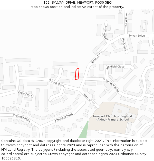 102, SYLVAN DRIVE, NEWPORT, PO30 5EG: Location map and indicative extent of plot