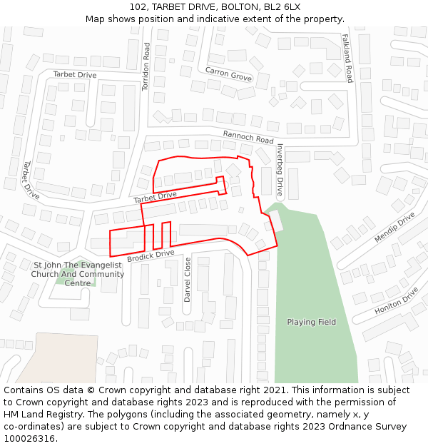 102, TARBET DRIVE, BOLTON, BL2 6LX: Location map and indicative extent of plot