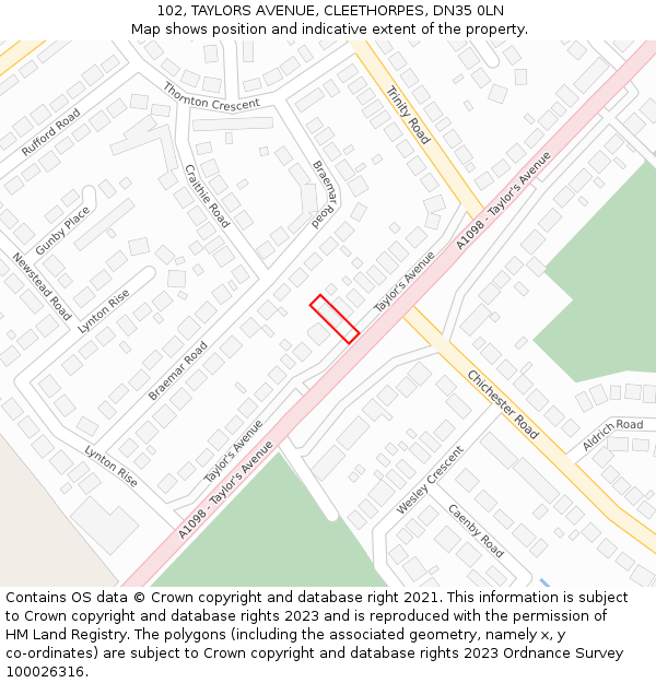 102, TAYLORS AVENUE, CLEETHORPES, DN35 0LN: Location map and indicative extent of plot