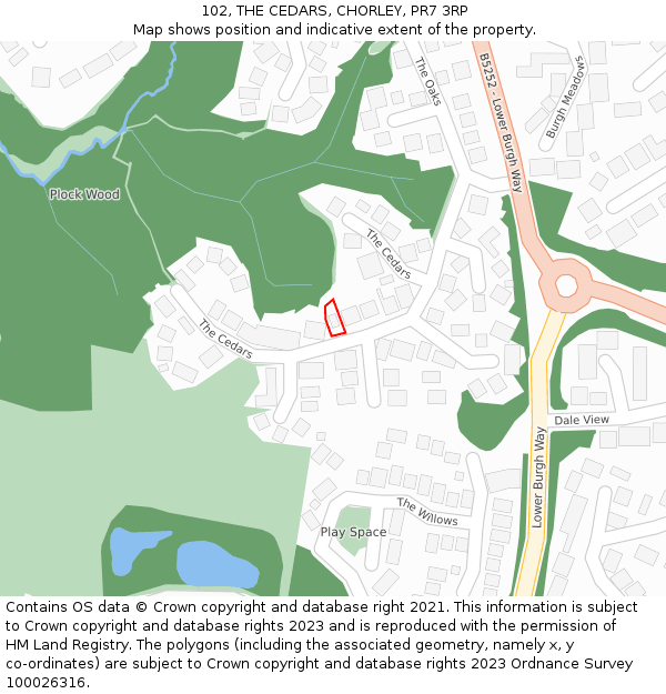 102, THE CEDARS, CHORLEY, PR7 3RP: Location map and indicative extent of plot