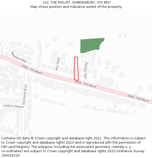 102, THE MOUNT, SHREWSBURY, SY3 8PH: Location map and indicative extent of plot