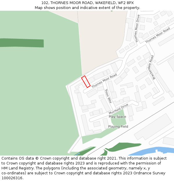 102, THORNES MOOR ROAD, WAKEFIELD, WF2 8PX: Location map and indicative extent of plot