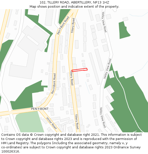 102, TILLERY ROAD, ABERTILLERY, NP13 1HZ: Location map and indicative extent of plot