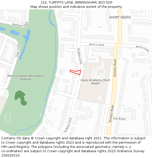 102, TURFPITS LANE, BIRMINGHAM, B23 5DP: Location map and indicative extent of plot