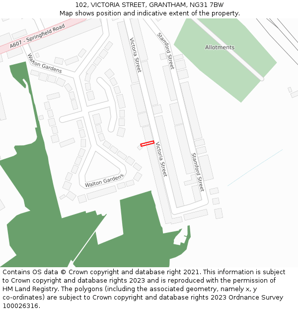 102, VICTORIA STREET, GRANTHAM, NG31 7BW: Location map and indicative extent of plot