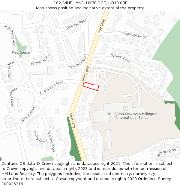 102, VINE LANE, UXBRIDGE, UB10 0BE: Location map and indicative extent of plot
