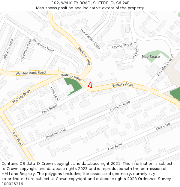 102, WALKLEY ROAD, SHEFFIELD, S6 2XP: Location map and indicative extent of plot