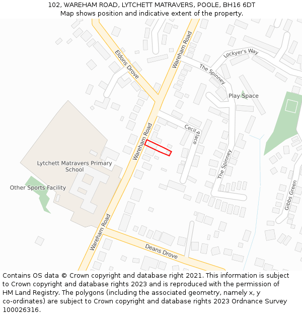 102, WAREHAM ROAD, LYTCHETT MATRAVERS, POOLE, BH16 6DT: Location map and indicative extent of plot