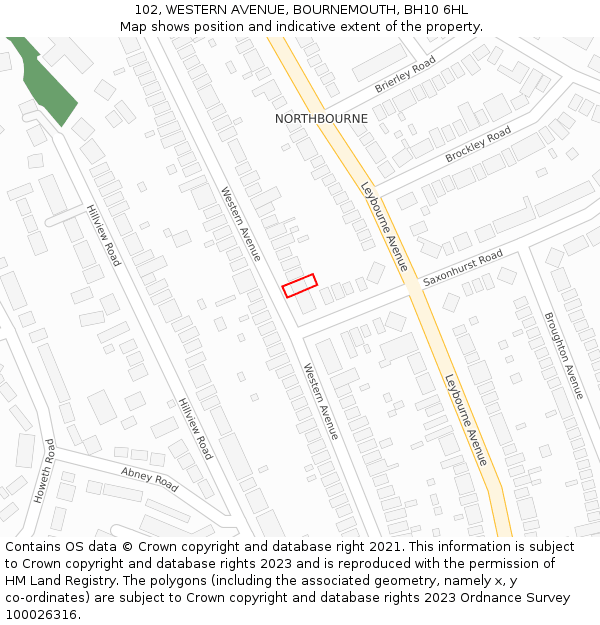 102, WESTERN AVENUE, BOURNEMOUTH, BH10 6HL: Location map and indicative extent of plot