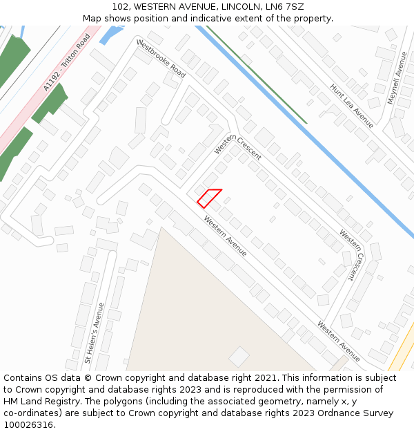 102, WESTERN AVENUE, LINCOLN, LN6 7SZ: Location map and indicative extent of plot