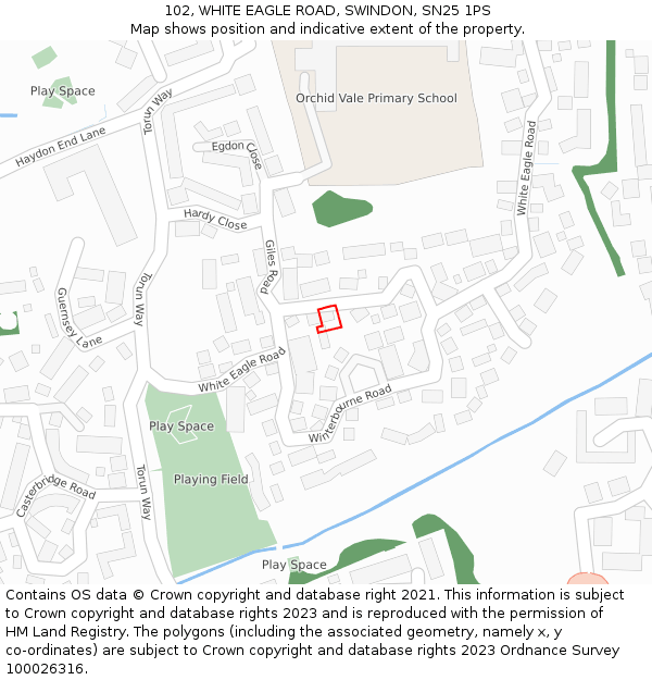 102, WHITE EAGLE ROAD, SWINDON, SN25 1PS: Location map and indicative extent of plot