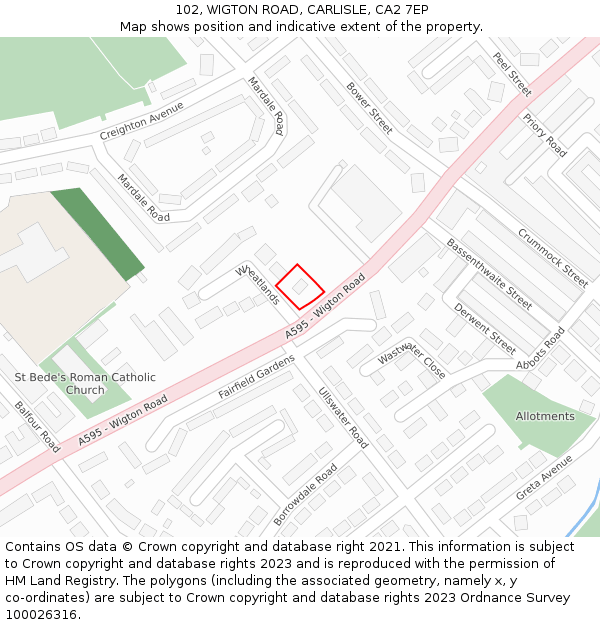 102, WIGTON ROAD, CARLISLE, CA2 7EP: Location map and indicative extent of plot