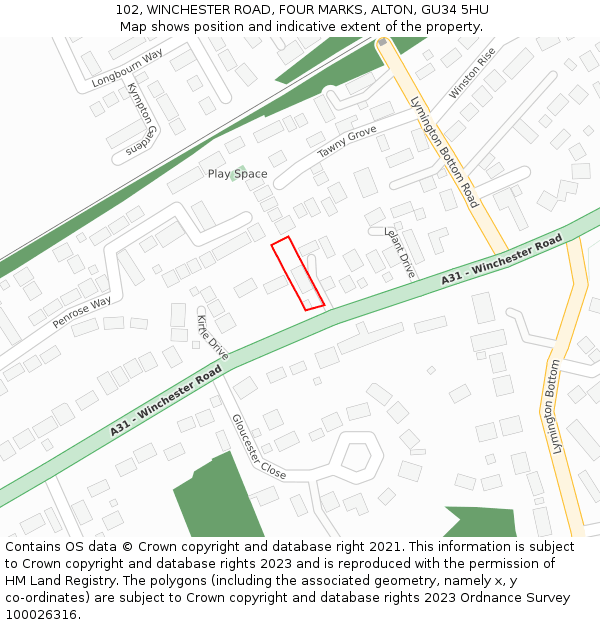 102, WINCHESTER ROAD, FOUR MARKS, ALTON, GU34 5HU: Location map and indicative extent of plot