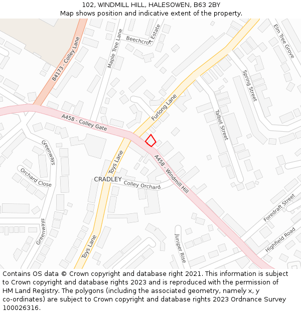 102, WINDMILL HILL, HALESOWEN, B63 2BY: Location map and indicative extent of plot