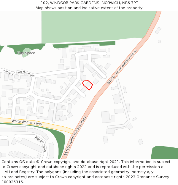 102, WINDSOR PARK GARDENS, NORWICH, NR6 7PT: Location map and indicative extent of plot