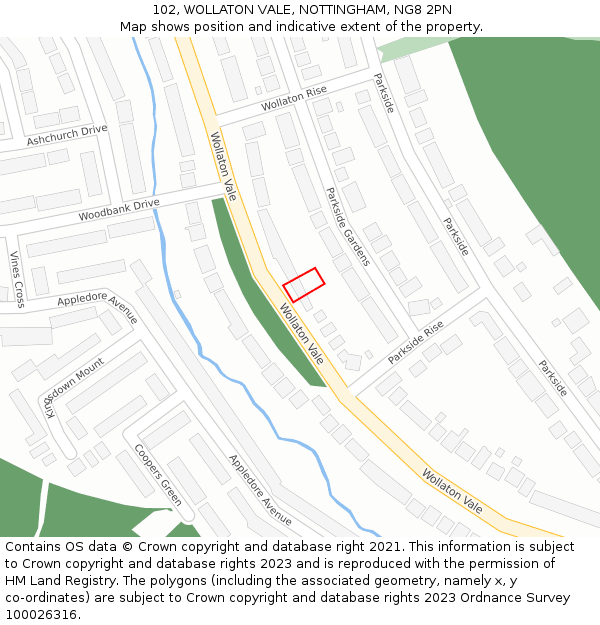 102, WOLLATON VALE, NOTTINGHAM, NG8 2PN: Location map and indicative extent of plot