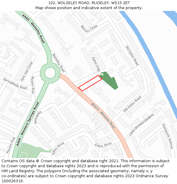 102, WOLSELEY ROAD, RUGELEY, WS15 2ET: Location map and indicative extent of plot
