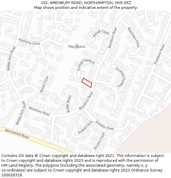 102, WRENBURY ROAD, NORTHAMPTON, NN5 6XZ: Location map and indicative extent of plot