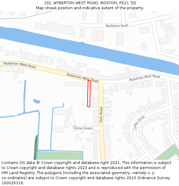 102, WYBERTON WEST ROAD, BOSTON, PE21 7JS: Location map and indicative extent of plot