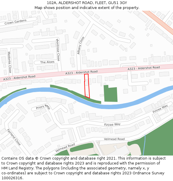 102A, ALDERSHOT ROAD, FLEET, GU51 3GY: Location map and indicative extent of plot