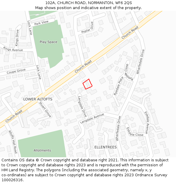 102A, CHURCH ROAD, NORMANTON, WF6 2QS: Location map and indicative extent of plot