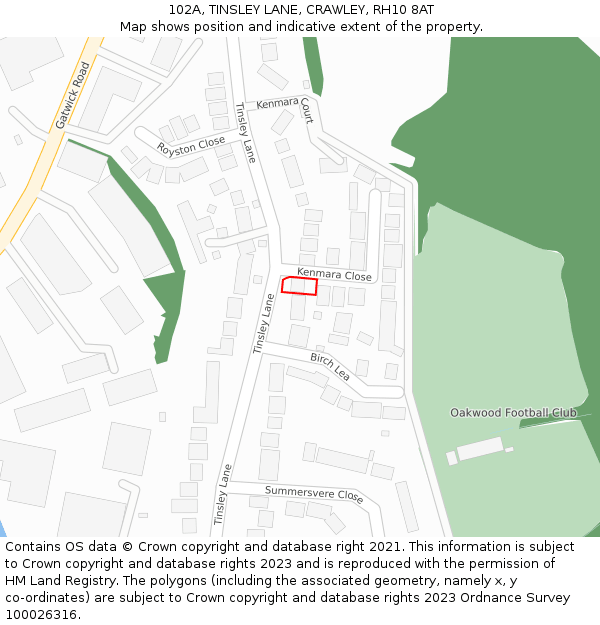 102A, TINSLEY LANE, CRAWLEY, RH10 8AT: Location map and indicative extent of plot