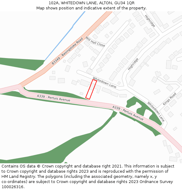 102A, WHITEDOWN LANE, ALTON, GU34 1QR: Location map and indicative extent of plot