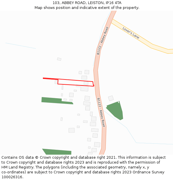 103, ABBEY ROAD, LEISTON, IP16 4TA: Location map and indicative extent of plot
