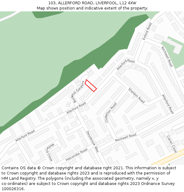 103, ALLERFORD ROAD, LIVERPOOL, L12 4XW: Location map and indicative extent of plot
