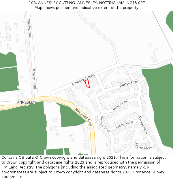 103, ANNESLEY CUTTING, ANNESLEY, NOTTINGHAM, NG15 0EE: Location map and indicative extent of plot