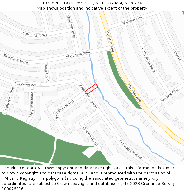 103, APPLEDORE AVENUE, NOTTINGHAM, NG8 2RW: Location map and indicative extent of plot