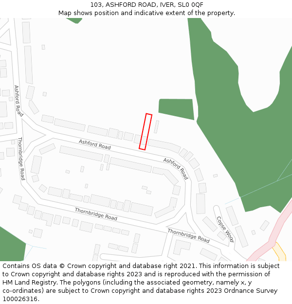 103, ASHFORD ROAD, IVER, SL0 0QF: Location map and indicative extent of plot