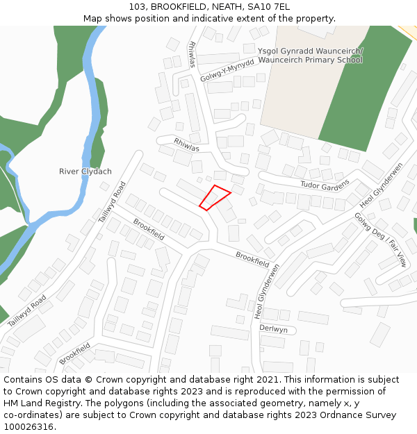 103, BROOKFIELD, NEATH, SA10 7EL: Location map and indicative extent of plot