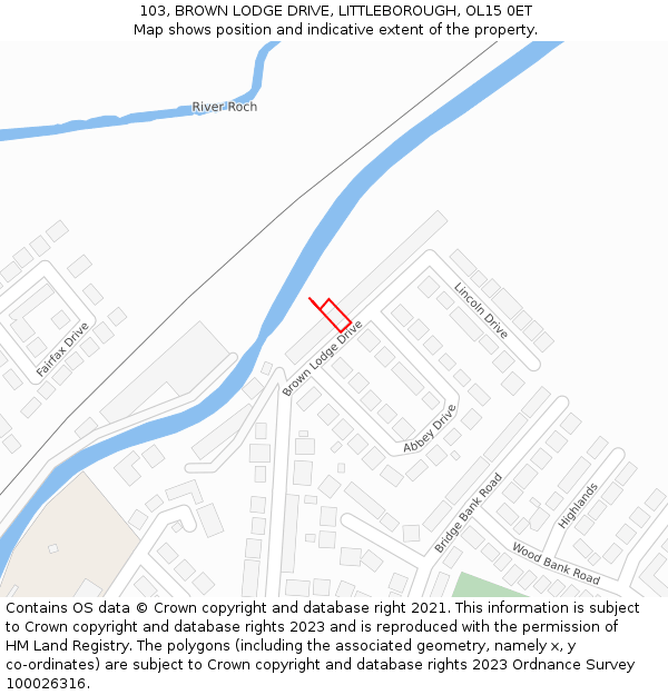 103, BROWN LODGE DRIVE, LITTLEBOROUGH, OL15 0ET: Location map and indicative extent of plot