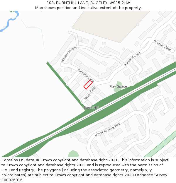 103, BURNTHILL LANE, RUGELEY, WS15 2HW: Location map and indicative extent of plot