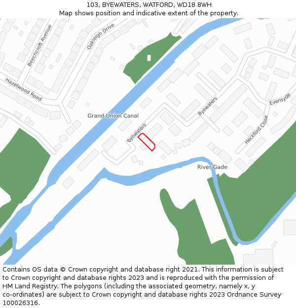 103, BYEWATERS, WATFORD, WD18 8WH: Location map and indicative extent of plot