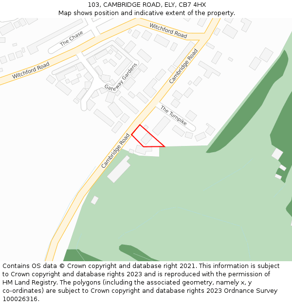 103, CAMBRIDGE ROAD, ELY, CB7 4HX: Location map and indicative extent of plot