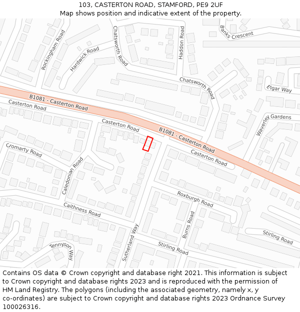 103, CASTERTON ROAD, STAMFORD, PE9 2UF: Location map and indicative extent of plot